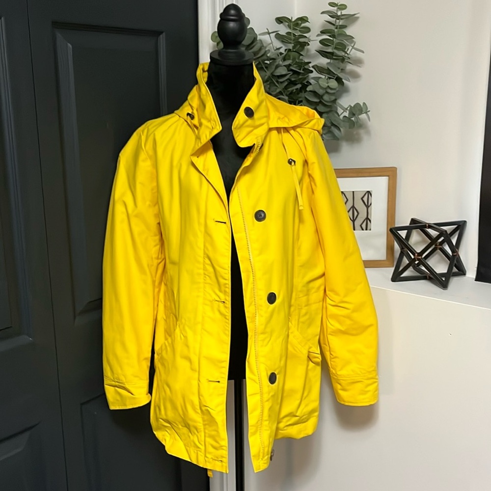 Lands’ End yellow raincoat with hood